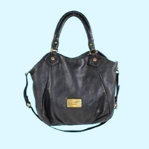 Marc Jacobs Black Leather Shoulder Bag with Gold Accents